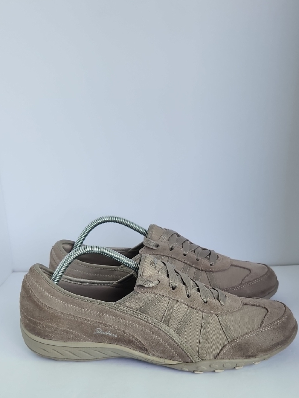 Skechers Women's Taupe Suede-Textile Lace-Up Sneakers